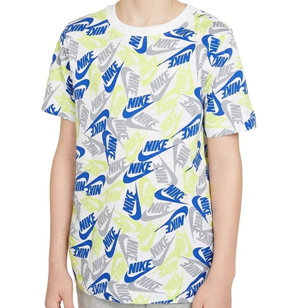 Nike Boy's Futura T-Shirt White Blue Yellow Gray Size Small